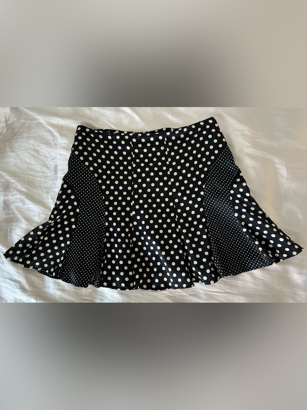 Silk Black and White Polka Dot Flared Skirt - Picture 2 of 9